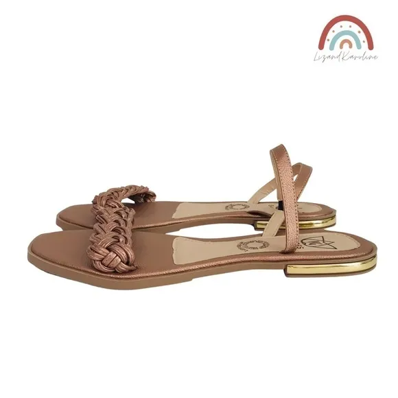 New! VG Shoes Colombian Faux Leather Braided Square Toe Flat Colombianas Sandals