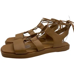 NEW Vince Womens Shoes Rockwell Sandals Brown Leather Flat Caged Designer Size 8