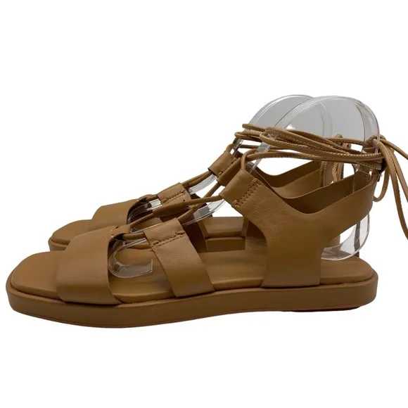 NEW Vince Womens Shoes Rockwell Sandals Brown Leather Flat Caged Designer Size 8