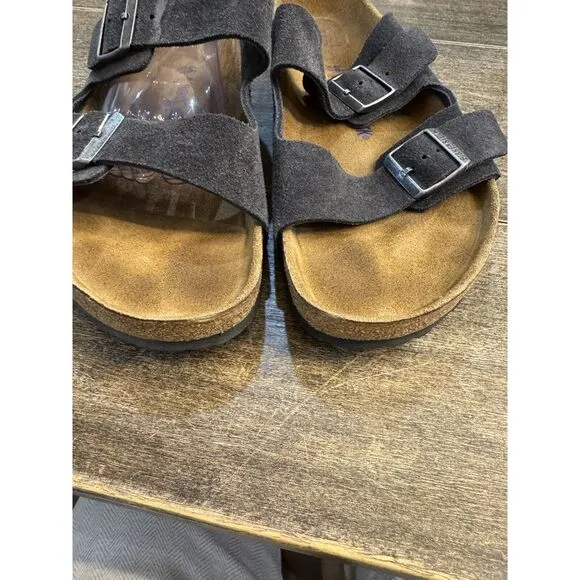 New w/o Box Birkenstock Arizona Velvet Grey Soft Footbed Regular Size 46 13/13.5