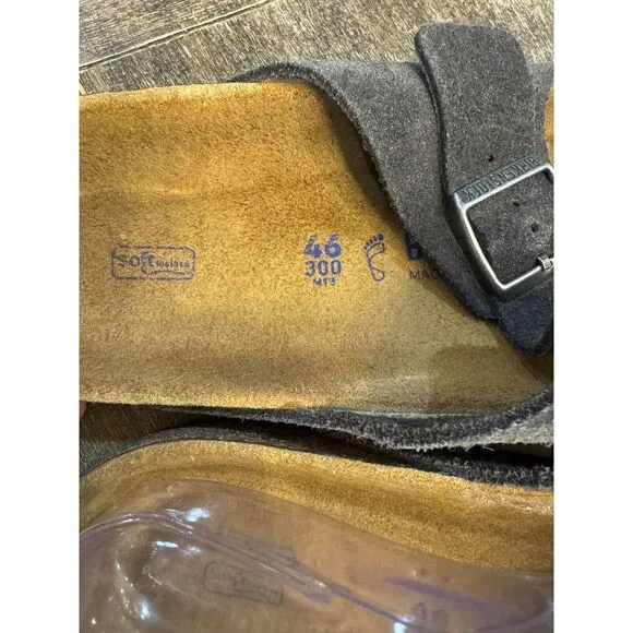 New w/o Box Birkenstock Arizona Velvet Grey Soft Footbed Regular Size 46 13/13.5
