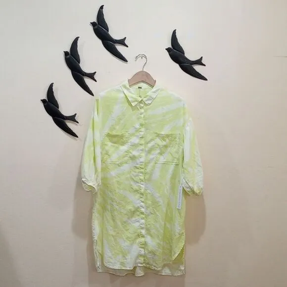NEW! Young Fabulous and Broke YFB Tie Dye Linen Blend Sand Dollar Shirt Dress