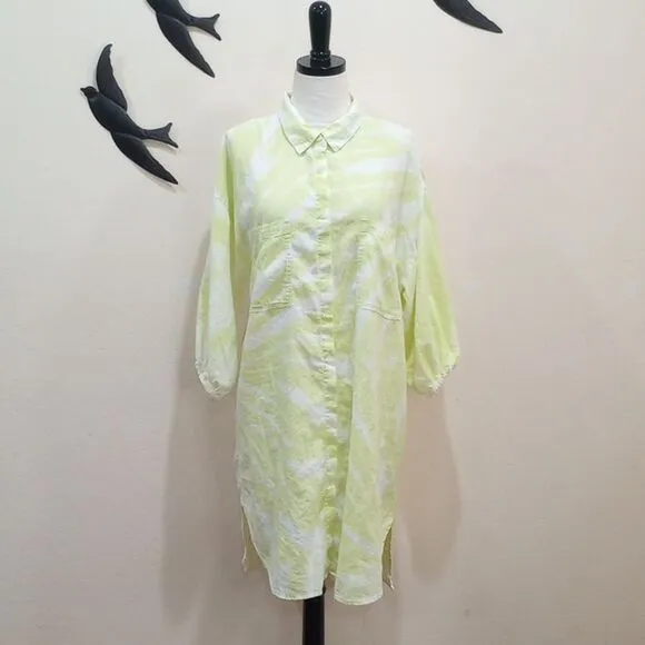NEW! Young Fabulous and Broke YFB Tie Dye Linen Blend Sand Dollar Shirt Dress