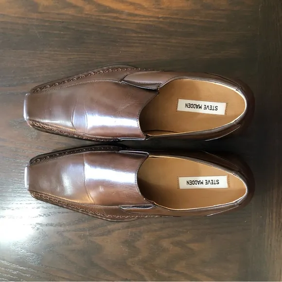 NEW🌟Steve Madden P-Trace Men's Brown Leather Dress Slip-On/Loafers Shoes Sz 12