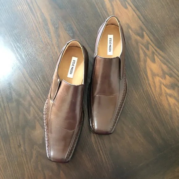 NEW🌟Steve Madden P-Trace Men's Brown Leather Dress Slip-On/Loafers Shoes Sz 12
