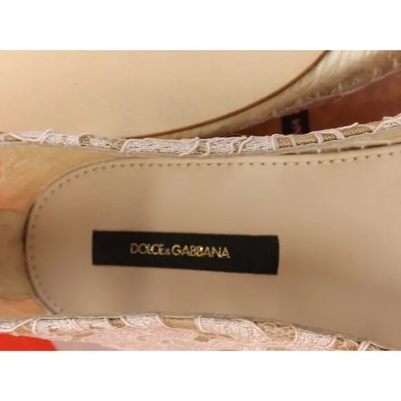 NIB DOLCE &amp; GABBANA OFF WHITE ICE FLORAL PRINT LACE ESPADRILLE FLATS 40 $ 545