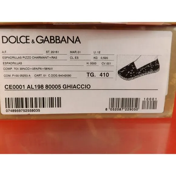 NIB DOLCE &amp; GABBANA OFF WHITE ICE FLORAL PRINT LACE ESPADRILLE FLATS 40 $ 545