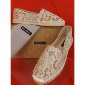 NIB DOLCE &amp; GABBANA OFF WHITE ICE FLORAL PRINT LACE ESPADRILLE FLATS 40 $ 545