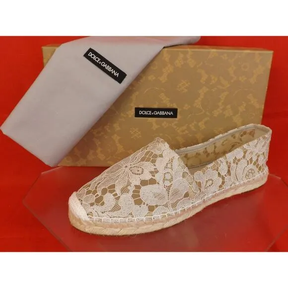 NIB DOLCE &amp; GABBANA OFF WHITE ICE FLORAL PRINT LACE ESPADRILLE FLATS 40 $ 545