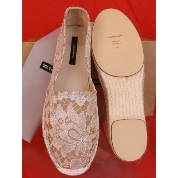 NIB DOLCE &amp; GABBANA OFF WHITE ICE FLORAL PRINT LACE ESPADRILLE FLATS 40 $ 545