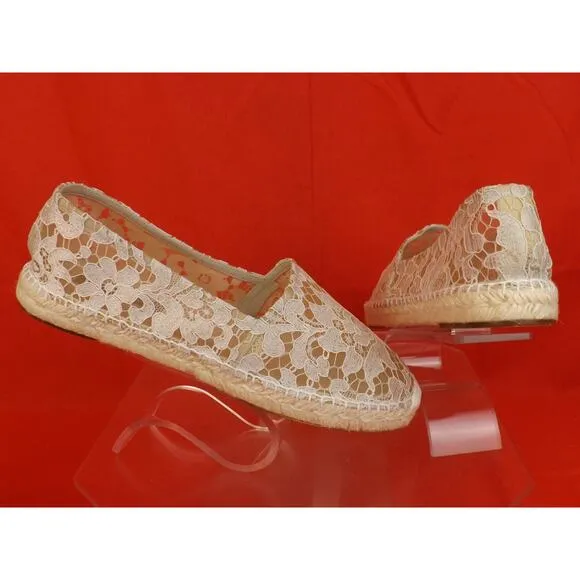 NIB DOLCE &amp; GABBANA OFF WHITE ICE FLORAL PRINT LACE ESPADRILLE FLATS 40 $ 545