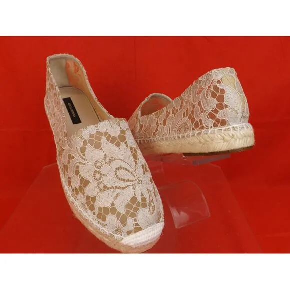NIB DOLCE &amp; GABBANA OFF WHITE ICE FLORAL PRINT LACE ESPADRILLE FLATS 40 $ 545