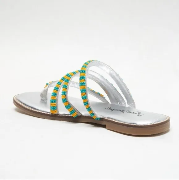 NIB Free People Beatrice Beaded Flat Sandals / Platino Combo
