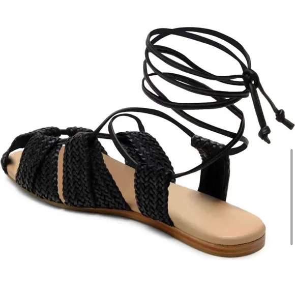 NIB Free People Sunny Gilly Flat Sandals Black Strappy Braided Sz 8