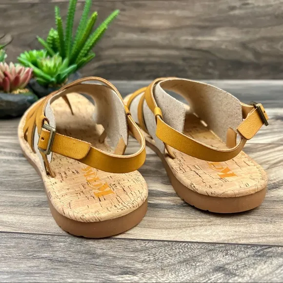 NIB Korks Felicity Slingback Strappy Flat Sandals Mustard Yellow PU