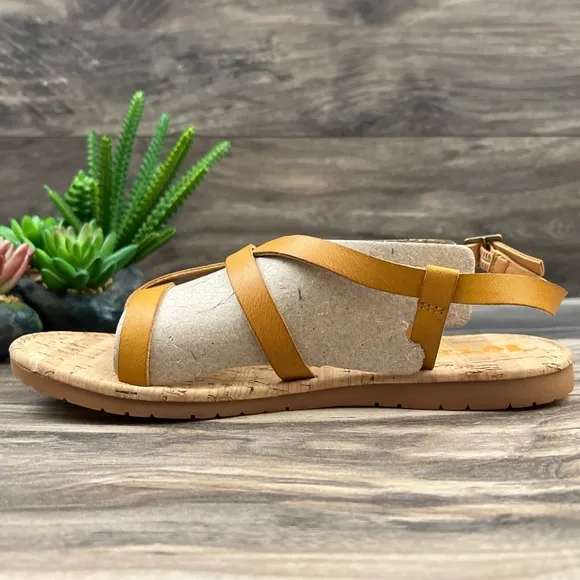 NIB Korks Felicity Slingback Strappy Flat Sandals Mustard Yellow PU