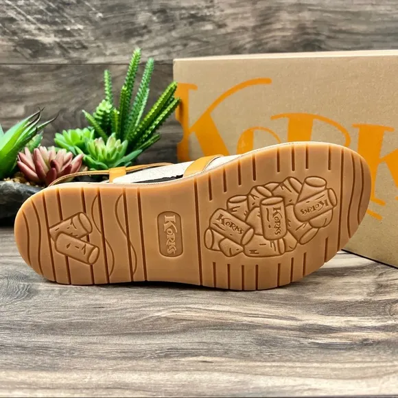 NIB Korks Felicity Slingback Strappy Flat Sandals Mustard Yellow PU