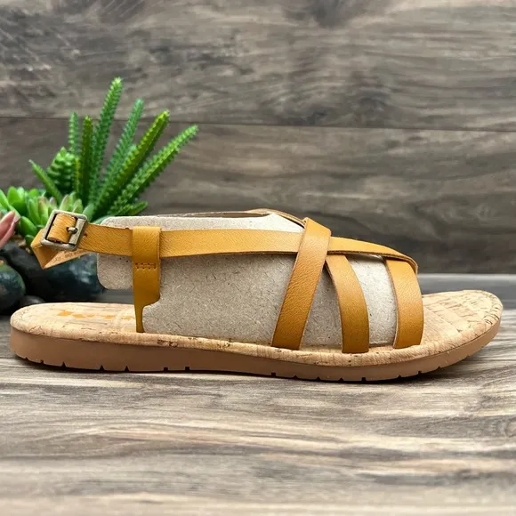 NIB Korks Felicity Slingback Strappy Flat Sandals Mustard Yellow PU