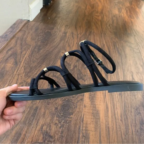 NIB Rebecca Minkoff Sarle Black Strappy Sandals Minimalist Suede Capsule Size 9
