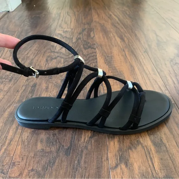 NIB Rebecca Minkoff Sarle Black Strappy Sandals Minimalist Suede Capsule Size 9