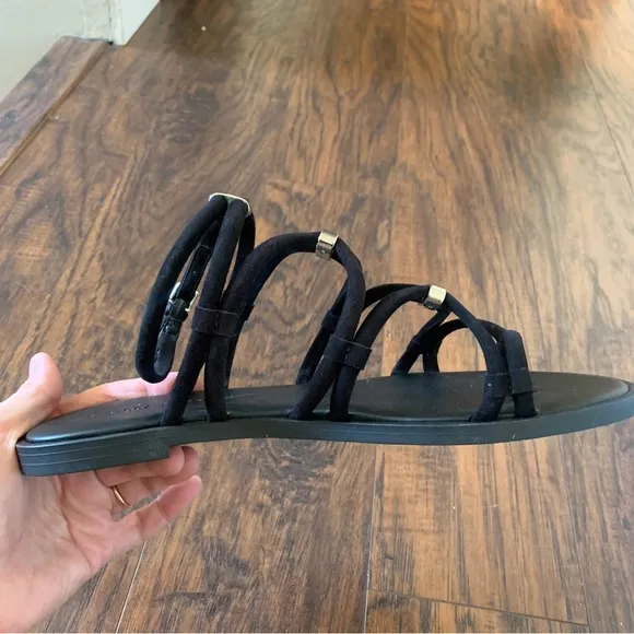 NIB Rebecca Minkoff Sarle Black Strappy Sandals Minimalist Suede Capsule Size 9