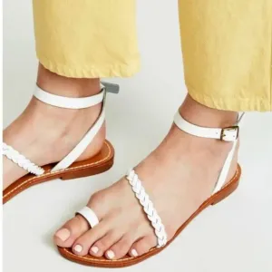 NIB Soludos Madrid Strappy Leather Braided White Flat Sandals