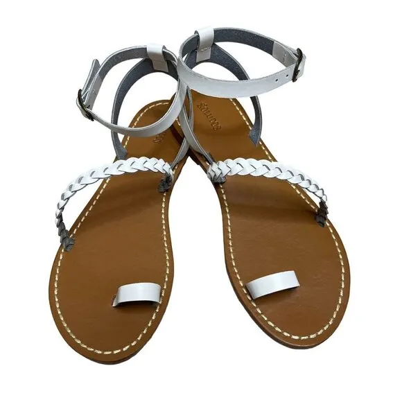 NIB Soludos Madrid Strappy Leather Braided White Flat Sandals