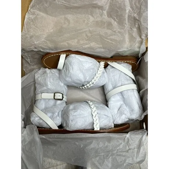 NIB Soludos Madrid Strappy Leather Braided White Flat Sandals