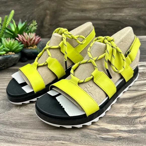 NIB Sorel Roaming Lace 8.5 Slingback Gladiator Flat Leather Sandals Black Pink