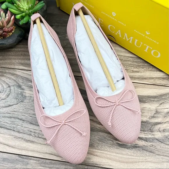 NIB Vince Camuto Flanna Bow Ballet Flats Mauve Washable Knit Lightweight 8M