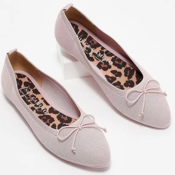 NIB Vince Camuto Flanna Bow Ballet Flats Mauve Washable Knit Lightweight 8M