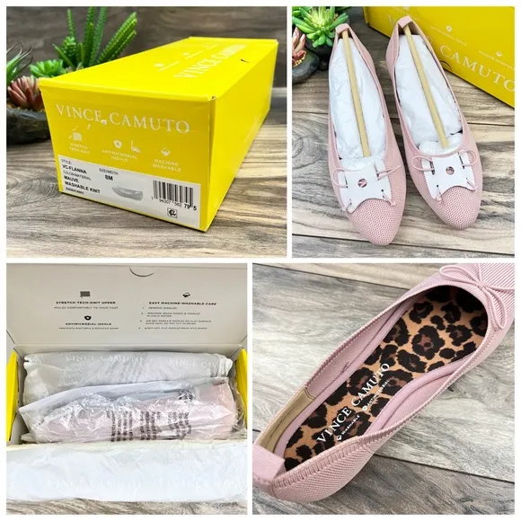 NIB Vince Camuto Flanna Bow Ballet Flats Mauve Washable Knit Lightweight 8M