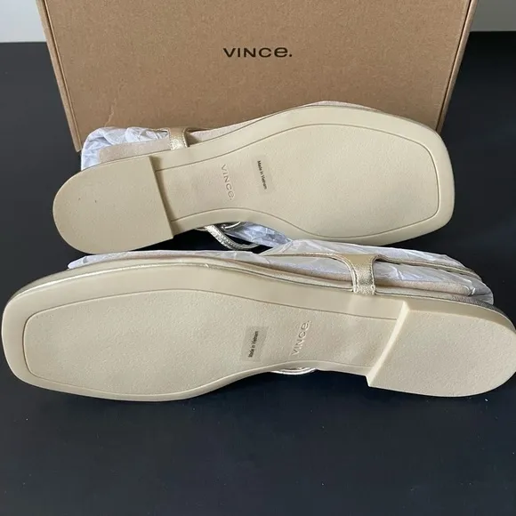 Nib Vince Deana Leather Slingback Thong Strappy Sandals in Champagne