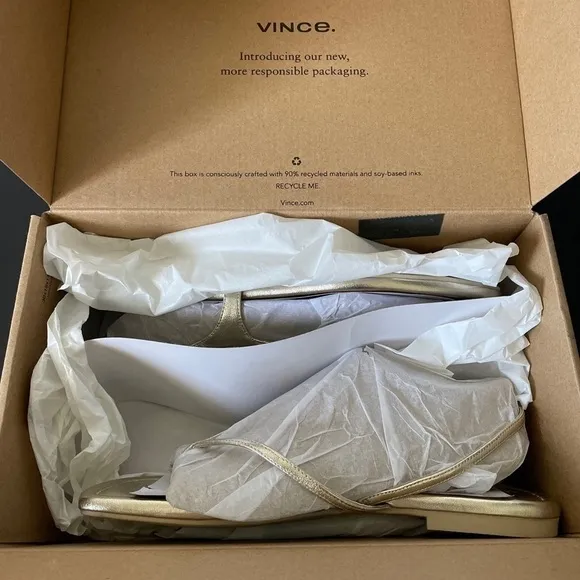 Nib Vince Deana Leather Slingback Thong Strappy Sandals in Champagne