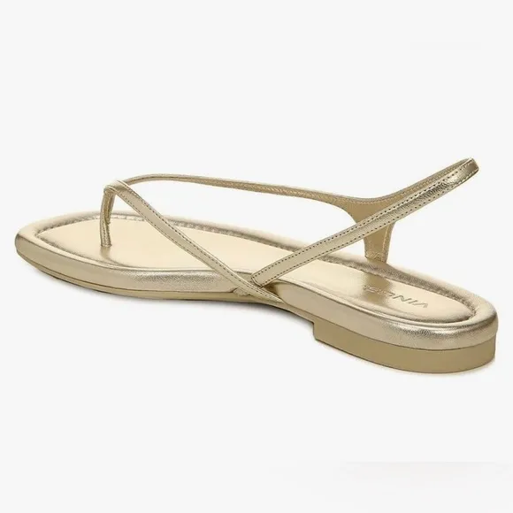 Nib Vince Deana Leather Slingback Thong Strappy Sandals in Champagne