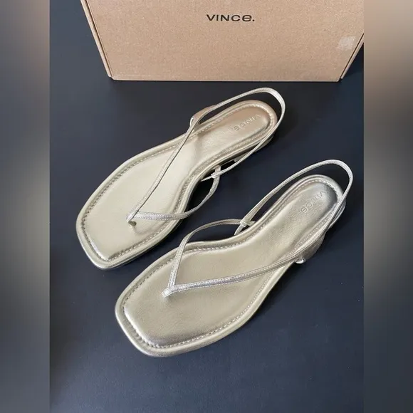 Nib Vince Deana Leather Slingback Thong Strappy Sandals in Champagne