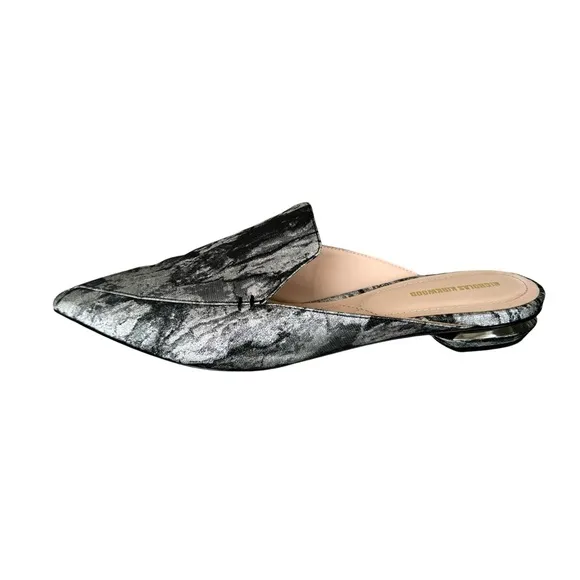 Nicholas Kirkwood Metallic Silver Pointed Toe Flats Mules Made in Italy Women’s