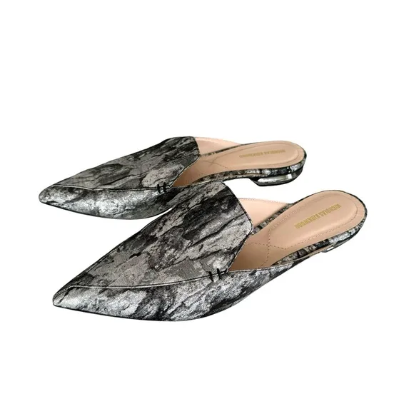 Nicholas Kirkwood Metallic Silver Pointed Toe Flats Mules Made in Italy Women’s