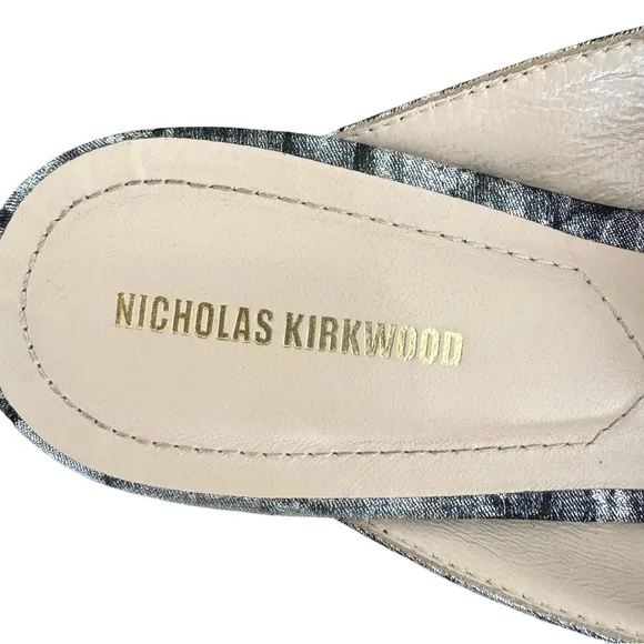 Nicholas Kirkwood Metallic Silver Pointed Toe Flats Mules Made in Italy Women’s