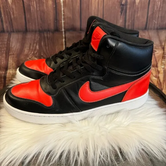 Nike Air Force Ebernon Men’s Black And Red Mid Top Basketball Sneakers Size 13