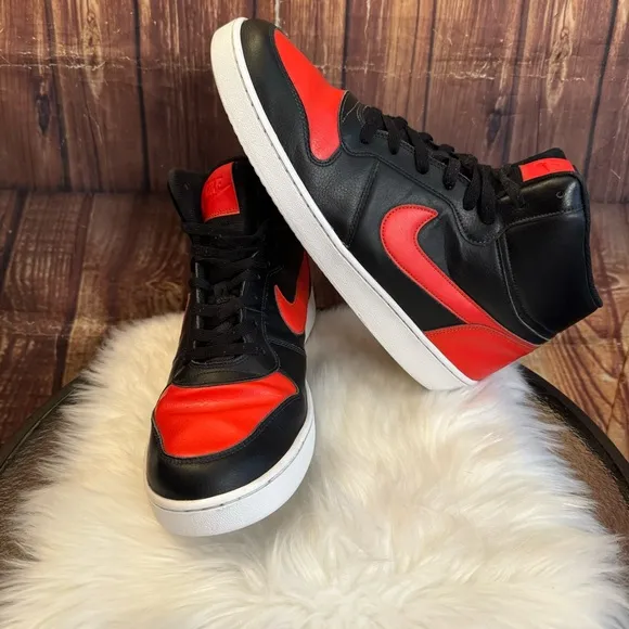 Nike Air Force Ebernon Men’s Black And Red Mid Top Basketball Sneakers Size 13