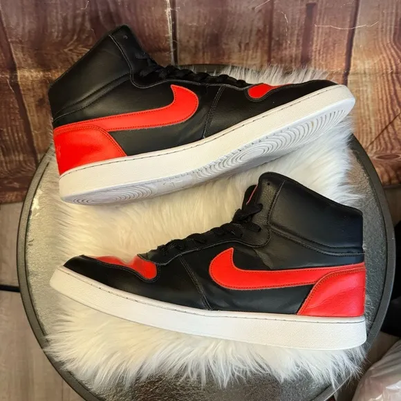 Nike Air Force Ebernon Men’s Black And Red Mid Top Basketball Sneakers Size 13
