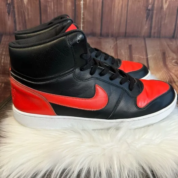 Nike Air Force Ebernon Men’s Black And Red Mid Top Basketball Sneakers Size 13