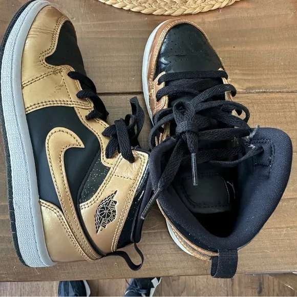 Nike Black and Gold High-Top Sneakers with Leather Finish