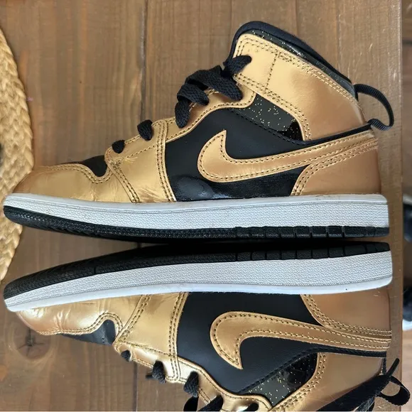 Nike Black and Gold High-Top Sneakers with Leather Finish