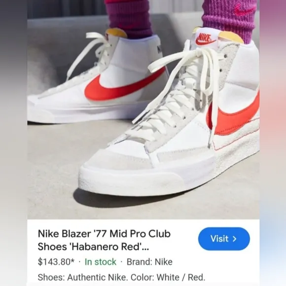 Nike Blazer '77 Mid VNTG Unisex White/Red High-Top Sneakers M 10/W 11.5