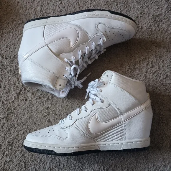 Nike Dunk Sky HI Hidden Wedge 644877 101 White Leather Sneakers Sz 10 PRE-OWNED