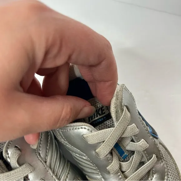 Nike Silver and Blue shox Sneakers with Mesh Upper and Chunky Midsole