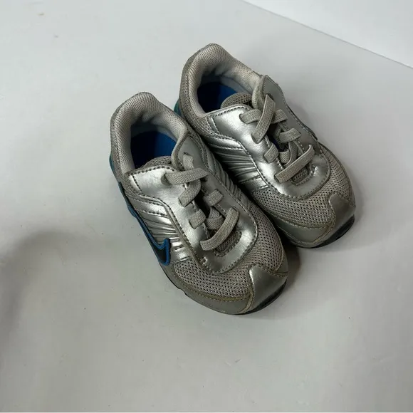 Nike Silver and Blue shox Sneakers with Mesh Upper and Chunky Midsole