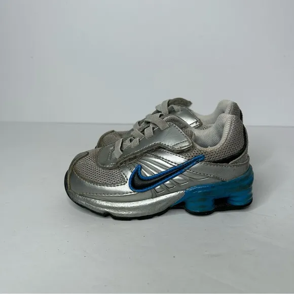 Nike Silver and Blue shox Sneakers with Mesh Upper and Chunky Midsole